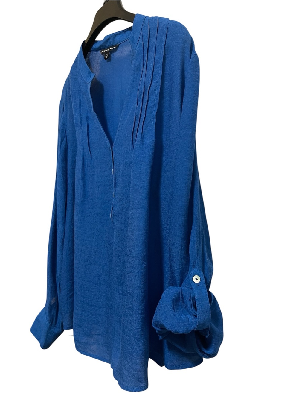 ZAC & RACHEL SOLID PLEATED TUNIC V-NECK ROLL SLEEVES WOMEN COLOR BLUE SIZE 1X * - Picture 3 of 14